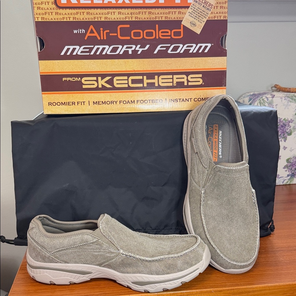 Skechers Men's Slip-On Canvas Loafers in Taupe